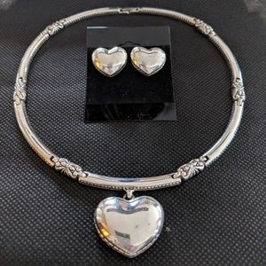 Puffy Heart Necklace & Earring Set